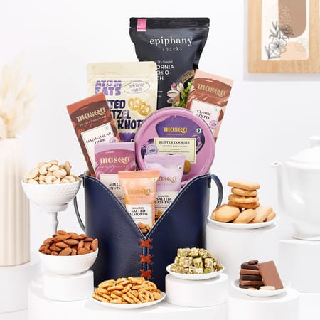 Gourmet Snacks In Leather Bag Gift Hamper