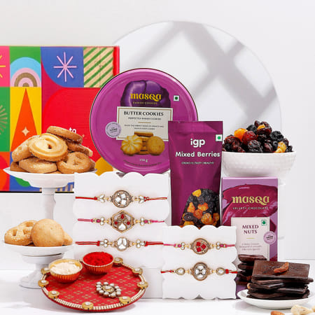 grand ties-kundan meenakari rakhi hamper