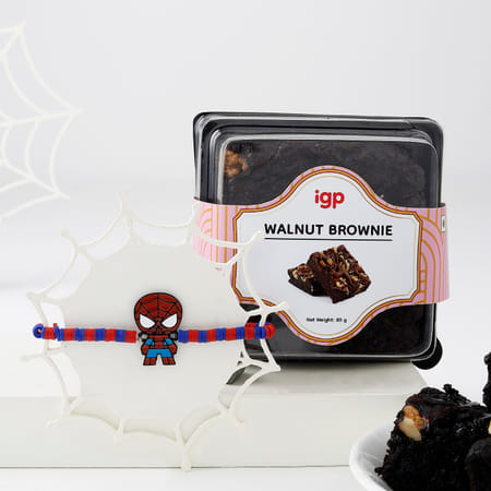 Kids Spiderman Bracelet Rakhi And Choco Walnut Brownie-picture-11