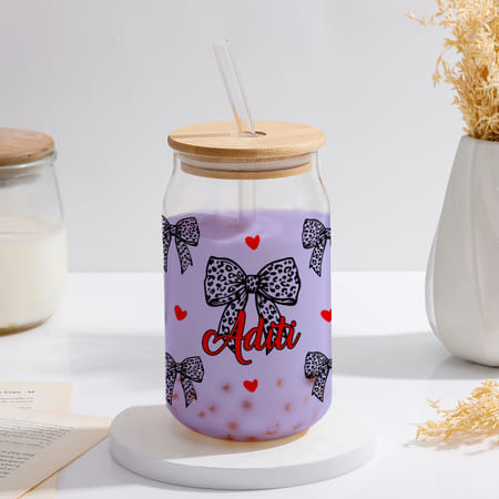 leopard bow personalized can glass tumbler
