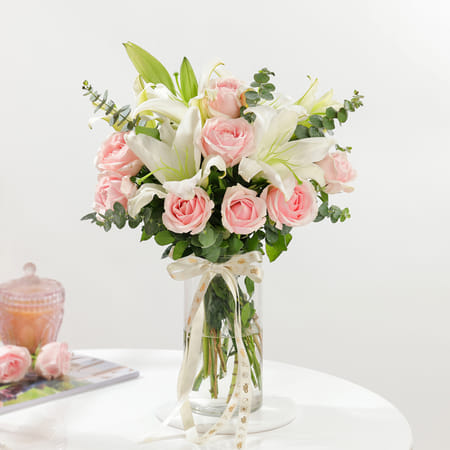Lily And Rose Vase Arrangement