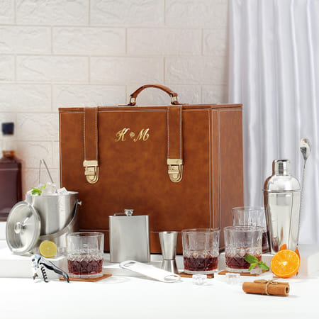 Luxe Personalized Portable Bar Set For Couples - Tan-image-10