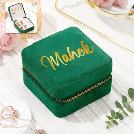 Luxe Velvet Personalized Green Jewellery Organizer-picture-22