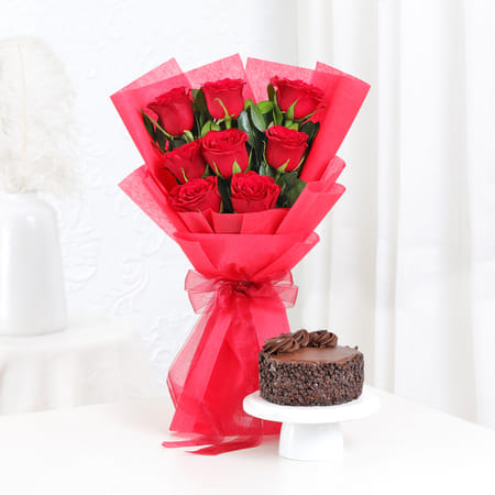 Passionate Paradise - Red Roses Bouquet With Decadent Mini Cake-picture-29