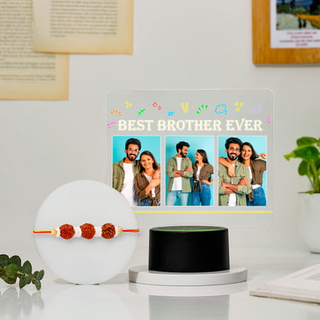 Personalized Best Brother Ever LED Lamp And Salma Work Rakhi-image-6