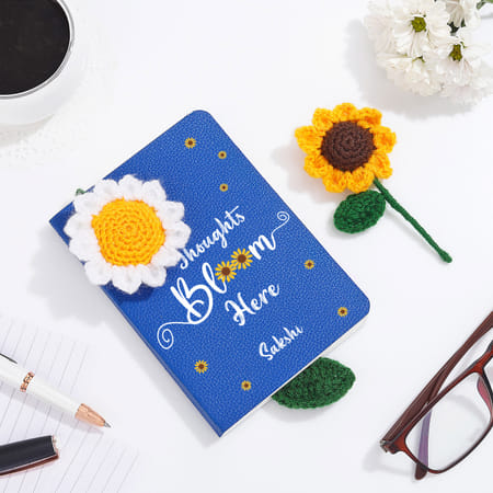 Personalized Crochet Blooms And Notebook Hamper-picture-22