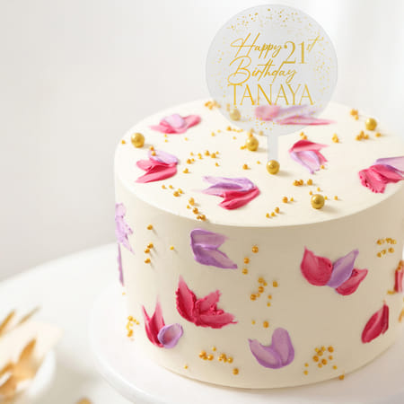 Personalized Floral Birthday Cake With Tag-image-1