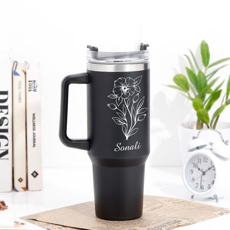 Personalized Flowery Black Tumbler For Her-picture-42