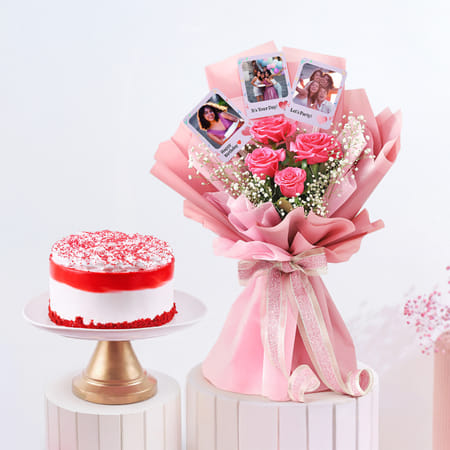 Personalized Fridge Magnets Bouquet With Red Velvet Cake