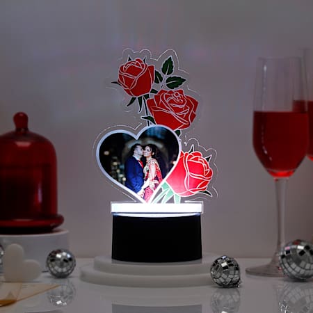 Personalized Heart And Roses LED Lamp Black Base