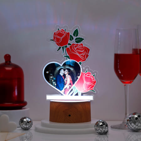 Personalized Heart And Roses LED Lamp Brown Base-image-42