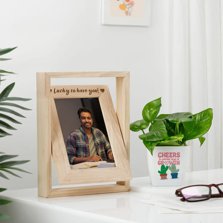 Personalized Lucky To Have You Frame And Money Plant Combo-picture-18