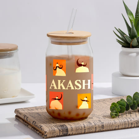 personalized moustache can glass for him