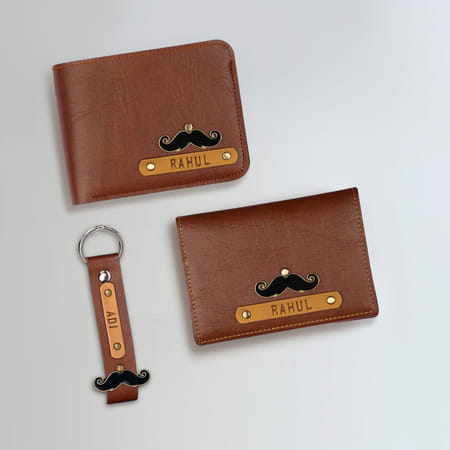 Personalized Moustache PU Leather Wallet Set For Men-image-10