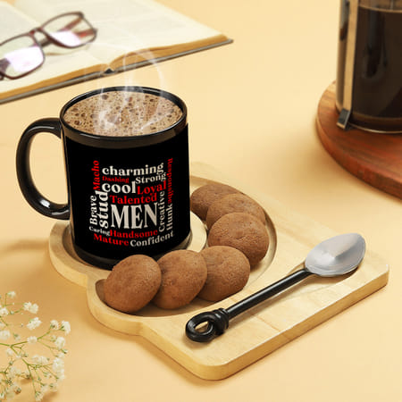 personalized mug and treats hamper for him