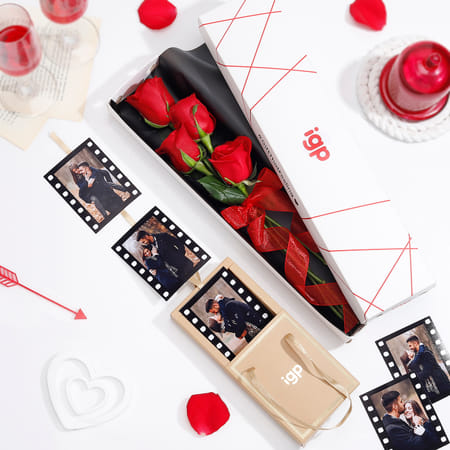 Personalized Popup Box And Roses Valentine's Day Combo