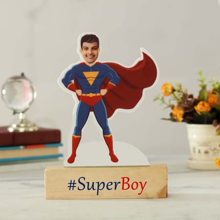 Personalized Superboy Caricature with Wooden Stand-picture-22
