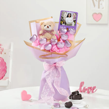 Personalized Teddy And Fridge Magnet Bouquet