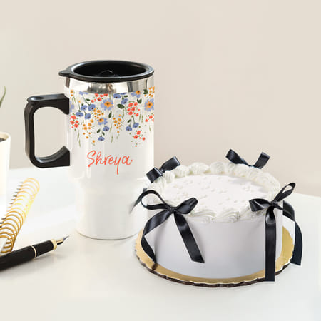 Personalized Travel Mug And Pearl Ribbon Cake Gift Combo-picture-26