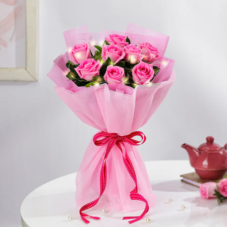 Pink Rose Bouquet With Lights-picture-46