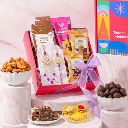Purple Kundan Bhaiya Bhabhi Rakhi Hamper-picture-25
