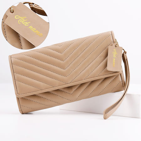 Quilted Two-Fold Women's Wallet - Personalized - Biege-image-6