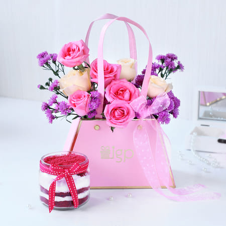 Radiant Bloom in Cute Bag With Jar Cake-image-13