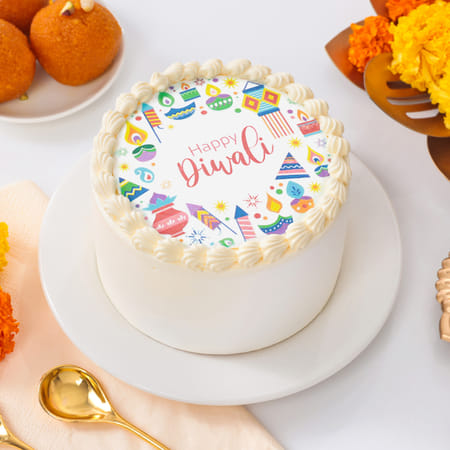 Serene White Diwali Cake (1 Kg)-picture-28