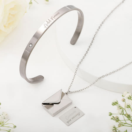 Shining Symphony Envelope Pendant Chain And Cuff Bracelet - Personalized-picture-19