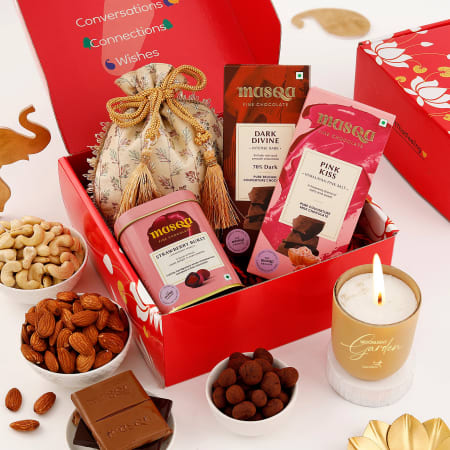 Bulk Personalize Diwali Gift Boxes Navratri Gifts Box Hamper Basket, Sweets Dry Fruits for Employees, Home Office Friends , Family & Relatives, 5Pack