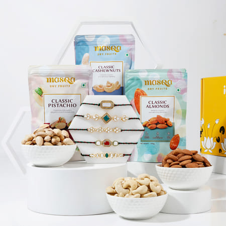 Traditional Kundan Polki Rakhi Set Of 5 With Dry Fruits-image-49