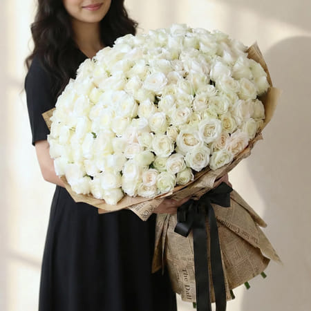 Ultimate 100 White Roses Hand Tied-picture-16