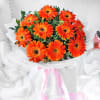 Gift 10 Orange Gerberas Bouquet in Elegant White Wrapping
