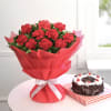 10 Red Carnations with Black Forest Cake (Half Kg) Online