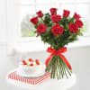 10 Red Roses with Pineapple Cake (Eggless) (Half Kg) Online