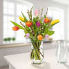 10 tulips with willow catkins with vase Online