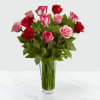 12 Red & Pink Roses in Vase Online