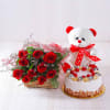12 RED ROSES GATEAUX CAKE AND TEDDY Online