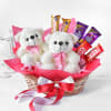 2 Teddy Bears with Chocolates in Basket Online