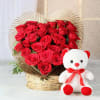 25 Heart Shaped Red Roses with Teddy Online