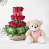 30 Red Roses in Basket with Teddy Online