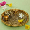 Gift Antique Brass Finish Puja Thali with Diya