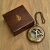 Gift Antique Copper Finish Solid Brass Push Sundial Compass In Sheesham Wood Box