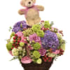 Arrangement of cut flowers with Teddy Bear Online