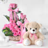 Arrangement of Lovely Pink Roses with Teddy Online