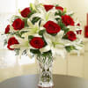Arrangement of Red Roses and White Liliums in Vase Online