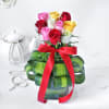 Gift Assorted Roses in a Vase with Teddy Bear