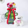 Assorted Roses in a Vase with Teddy Bear Online