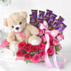 Gift Assorted Roses with Dairy Milk & Teddy in Basket