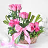 Gift Basket Arrangement of Blush Pink Roses with Teddy